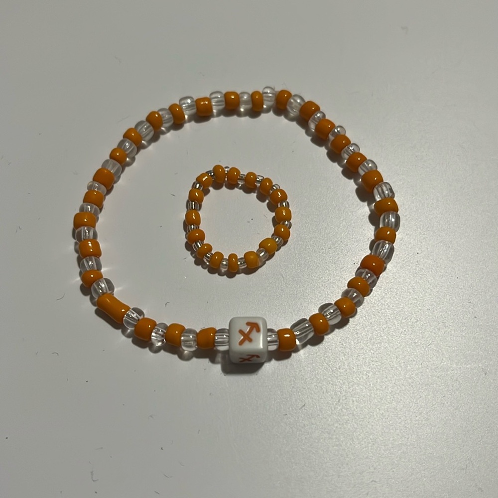 Sagittarius Orange Bracelet and Ring Set, Stretchy